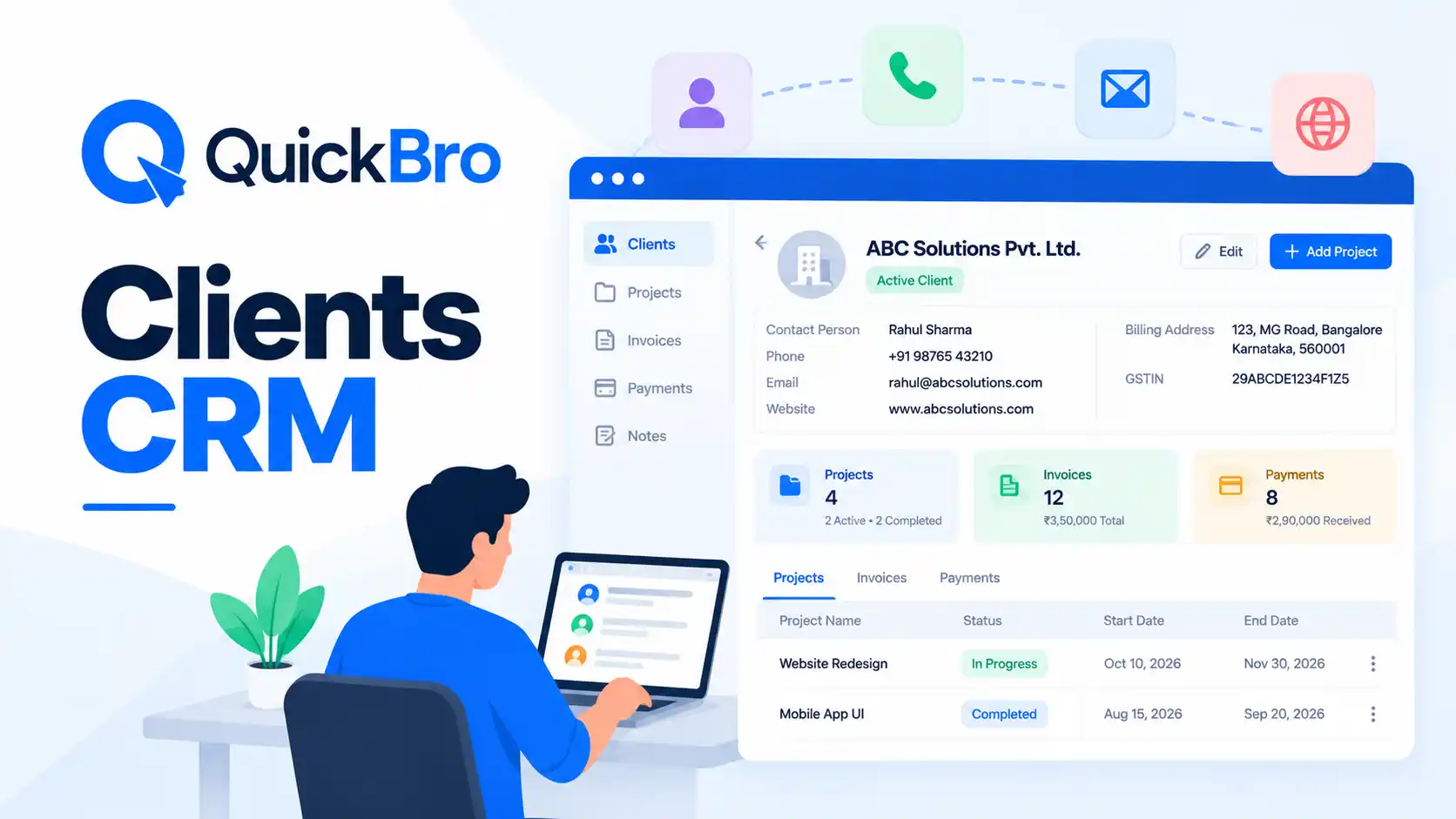 Clients CRM & Client Management in QuickBro